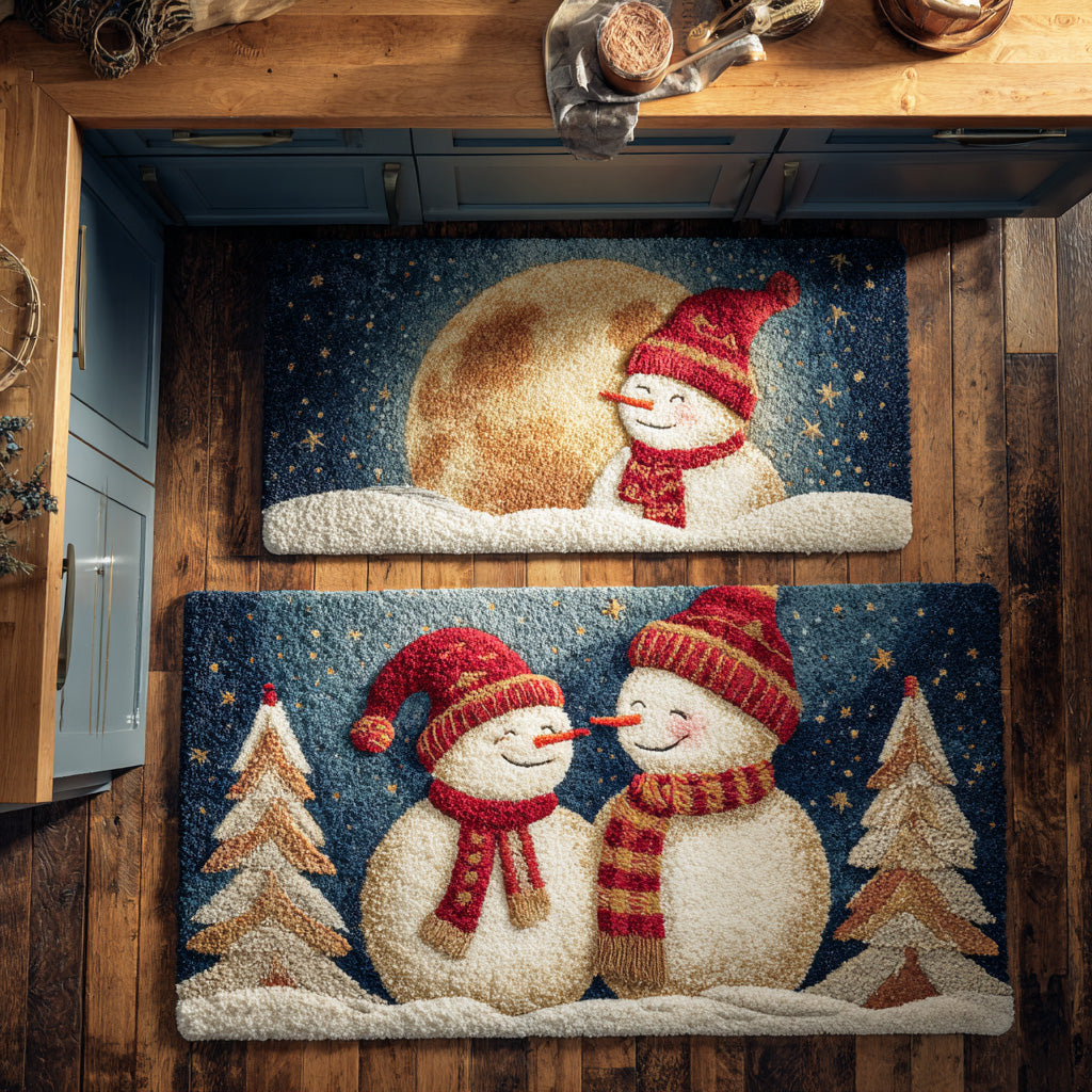 Lächelndes Schneemann Paar Küchenläufer