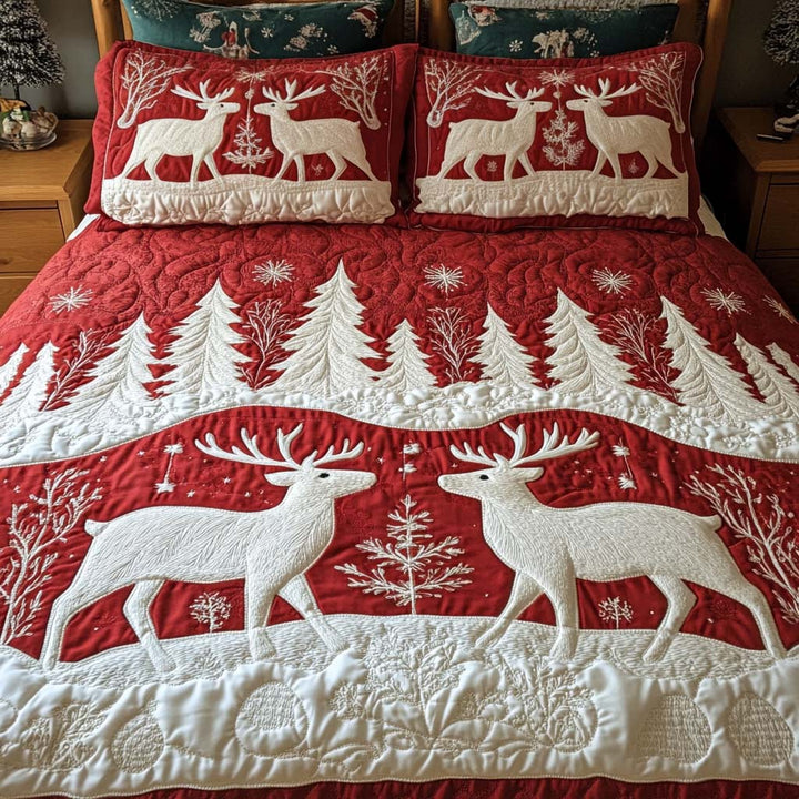 Weihnachtshirsche Schneeflocken 3-teiliges Bettwäsche-Set