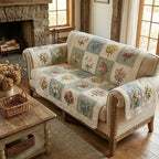 Zartes Blütengarten Patchwork Sofaüberwurf