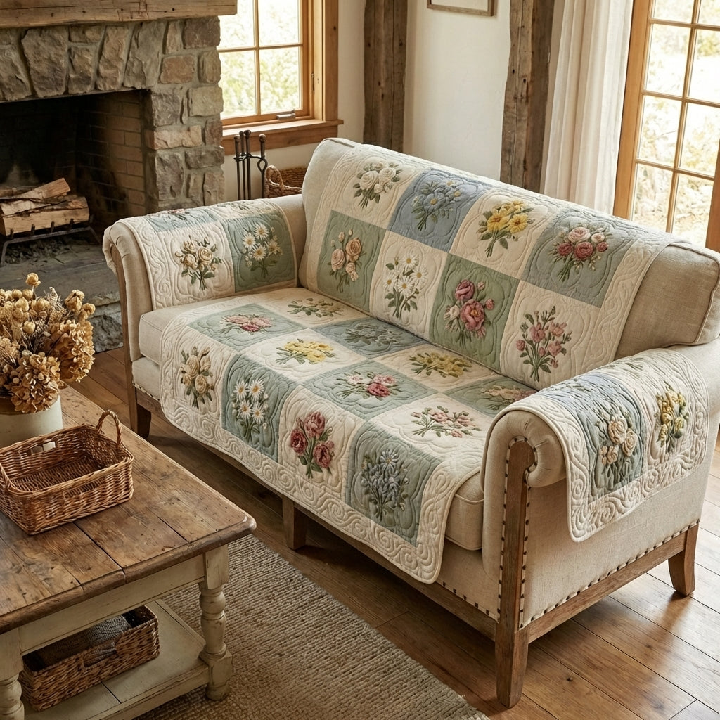 Zartes Blütengarten Patchwork Sofaüberwurf