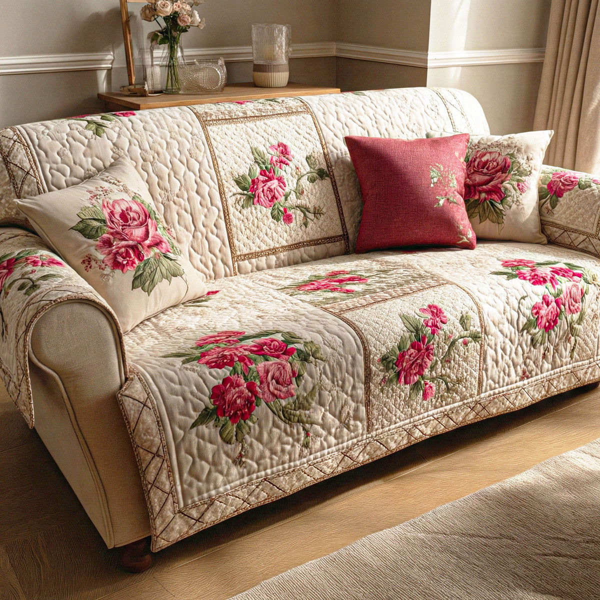 Rosen Blütengarten Sofaüberwurf