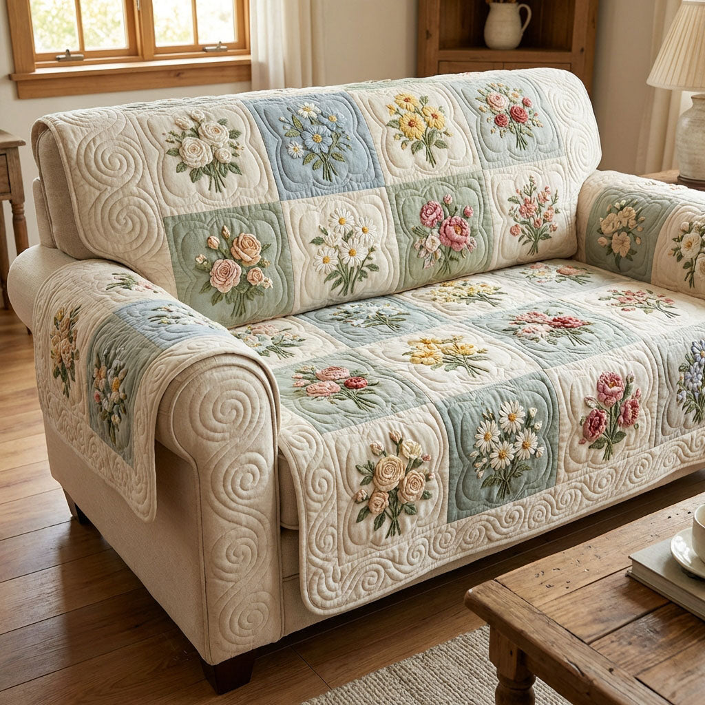 Zartes Blütengarten Patchwork Sofaüberwurf