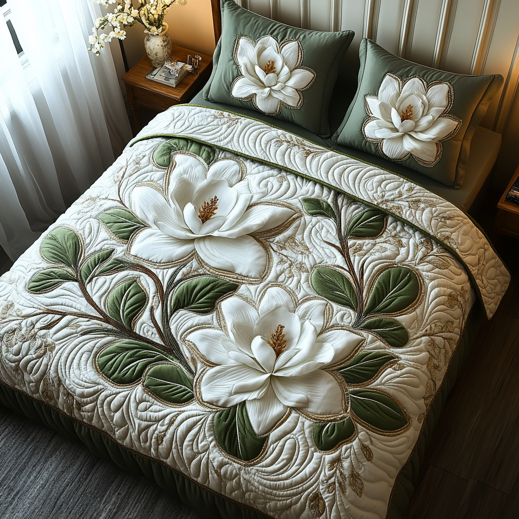 Weisse Magnolie 3-teiliges Bettwäsche-Set