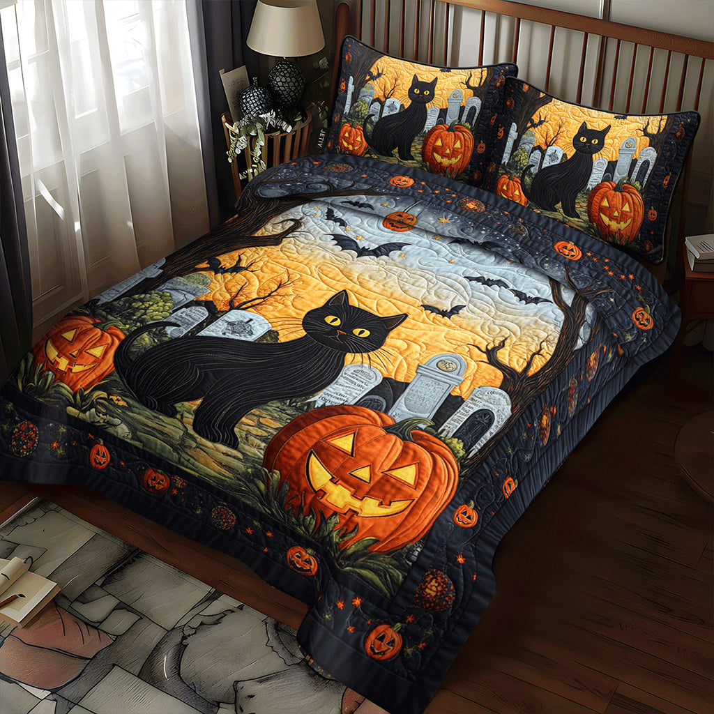Halloween Katzen Kürbis 3-teiliges Bettwäsche-Set