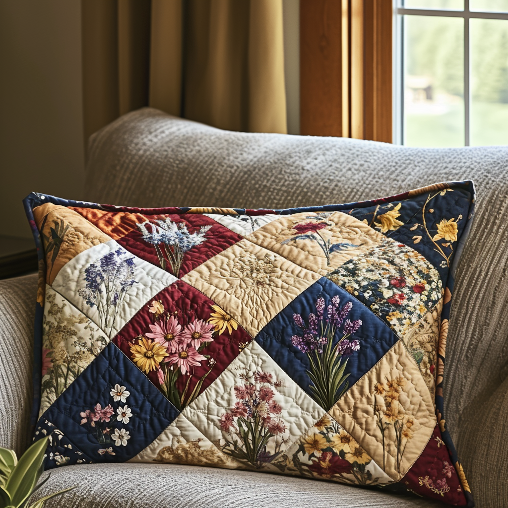 Frühlingsblumen Patchwork Kissenbezug