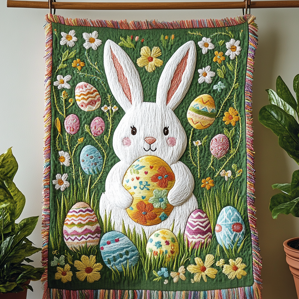 Osterhase Eier Frühlingsfarben Gewebt Sofadecke