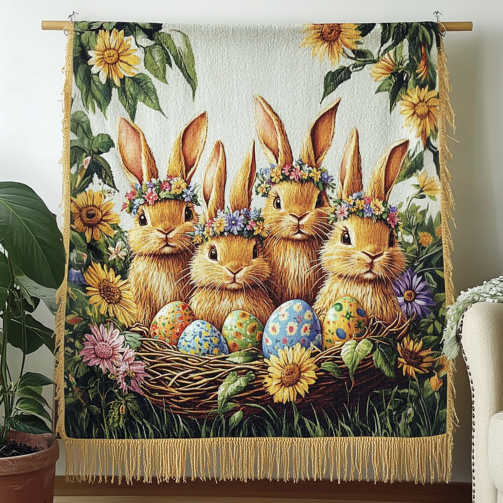 Osterhasen Quartett Eier Gewebt Sofadecke
