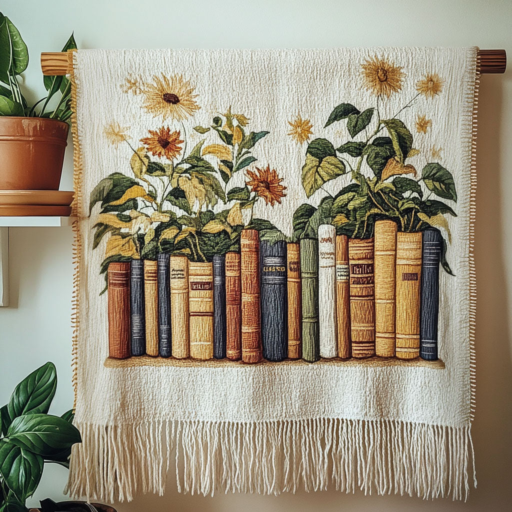 Bücher Sonnenblumen Bibliothek Gewebt Sofadecke