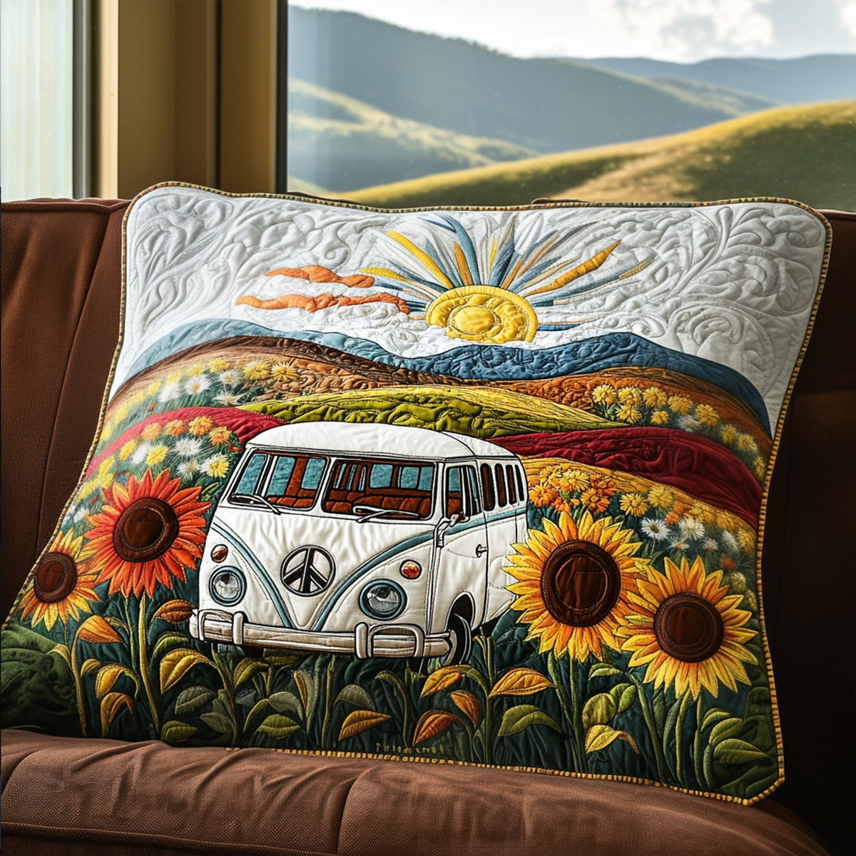 Hippiebus Sonnenblumen Kissenbezug