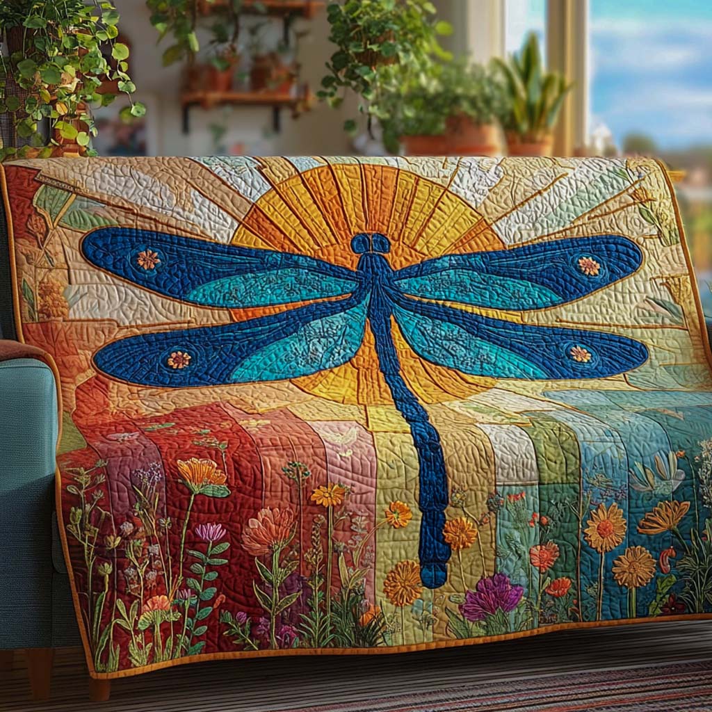 Bunte Libelle Blüten Sofaüberwurf