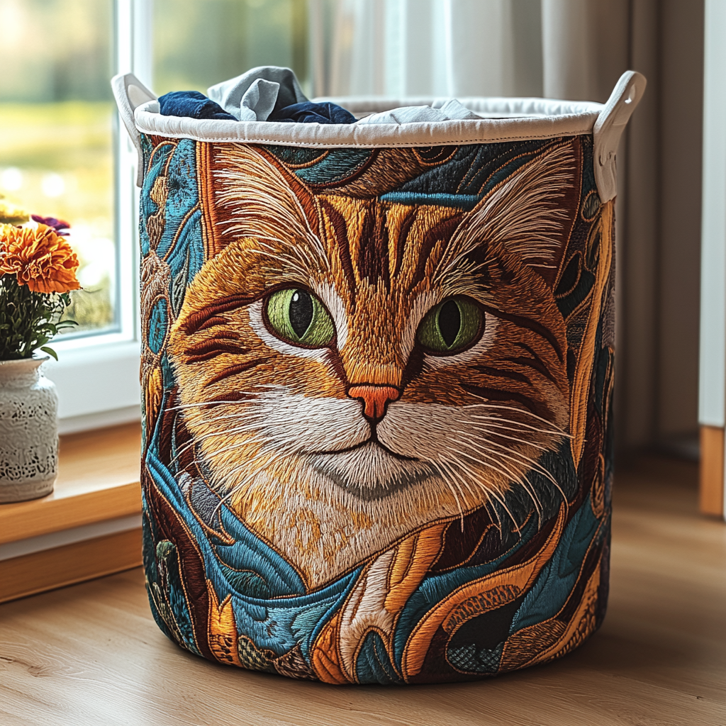 Orange Katze im Sonnenschein Wäschekorb