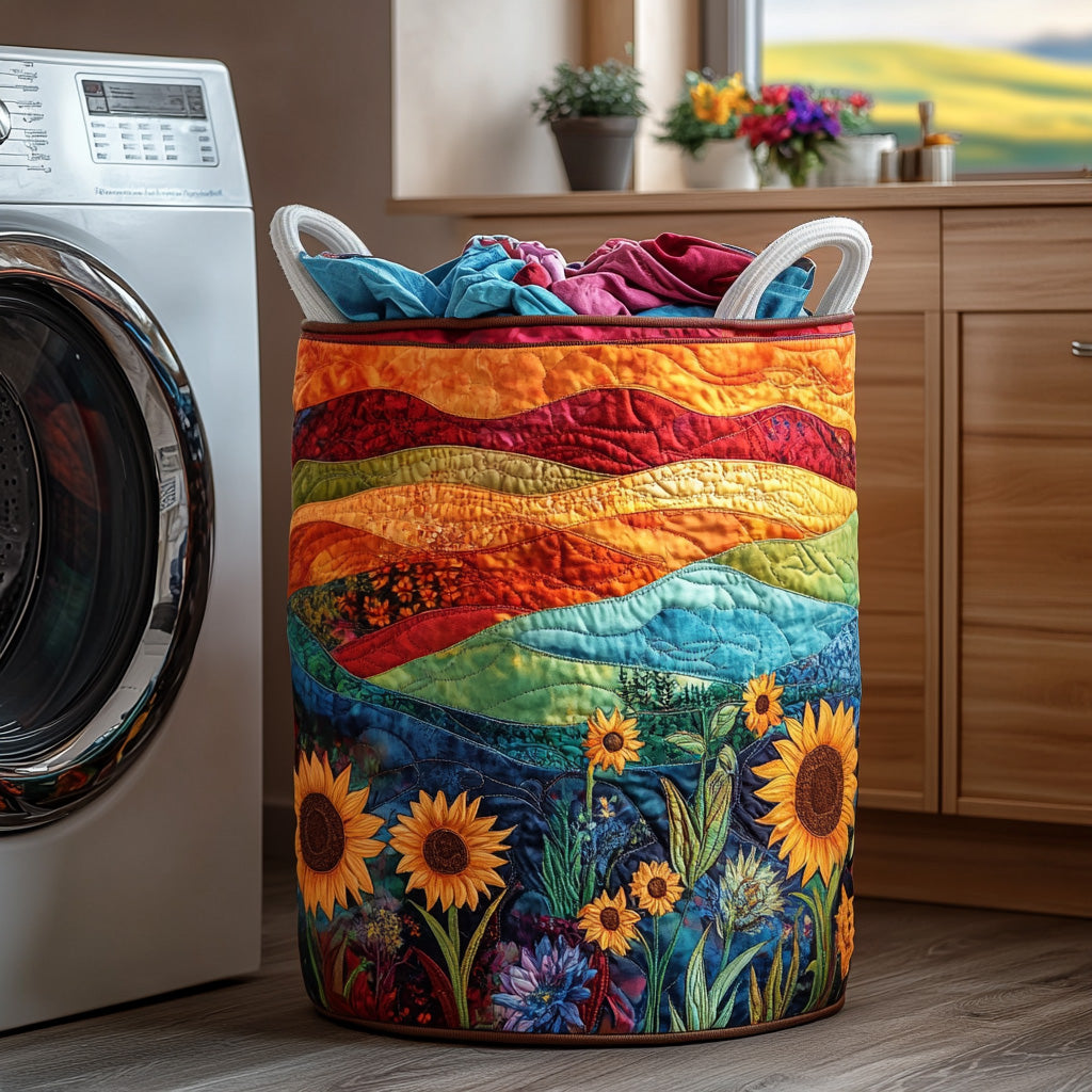 Regenbogen Sonnenblumenfeld Wäschekorb