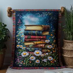 Bücherstapel Leseecke Blüten Gewebt Sofadecke
