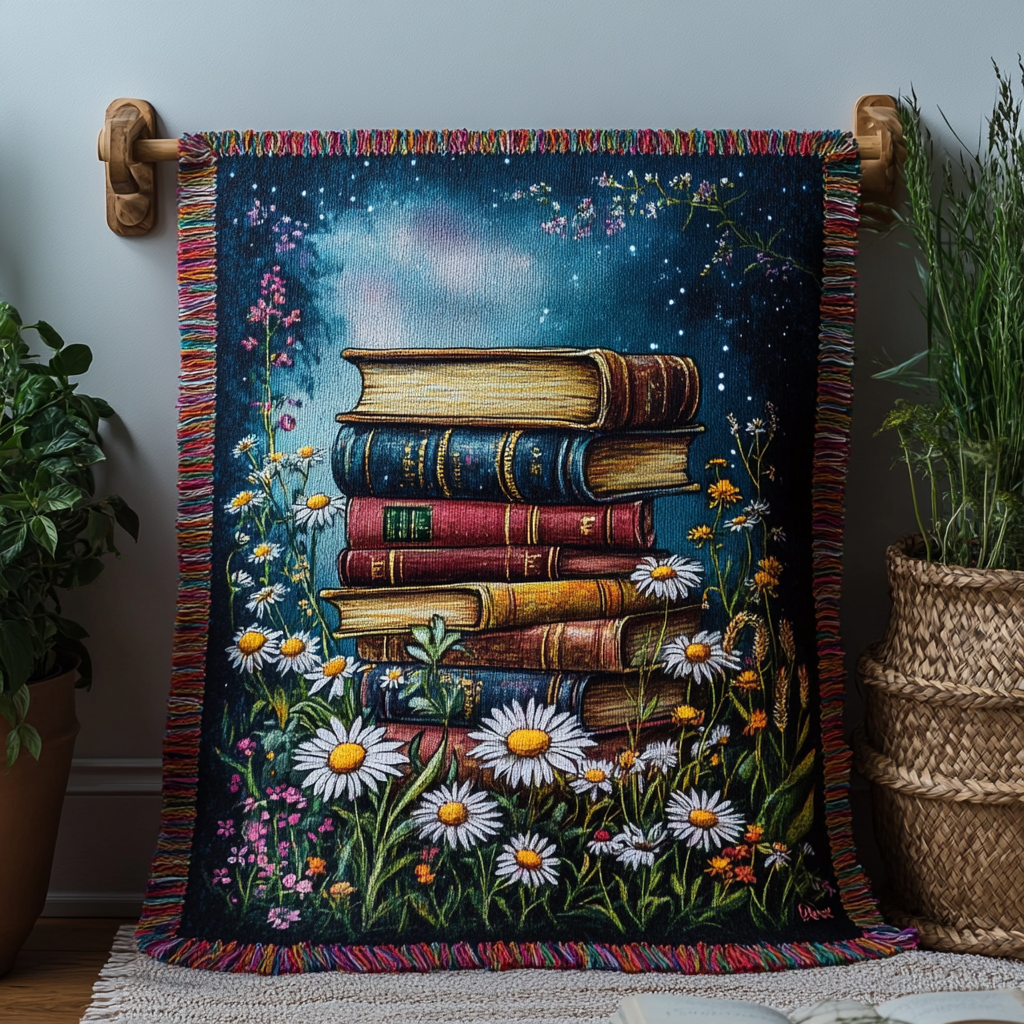 Bücherstapel Leseecke Blüten Gewebt Sofadecke