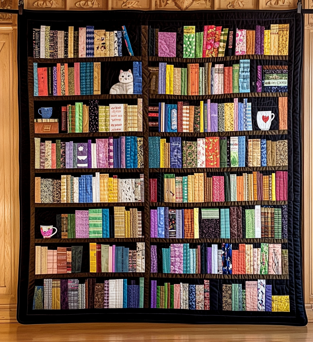 Buntes Bücherregal Katze Decke