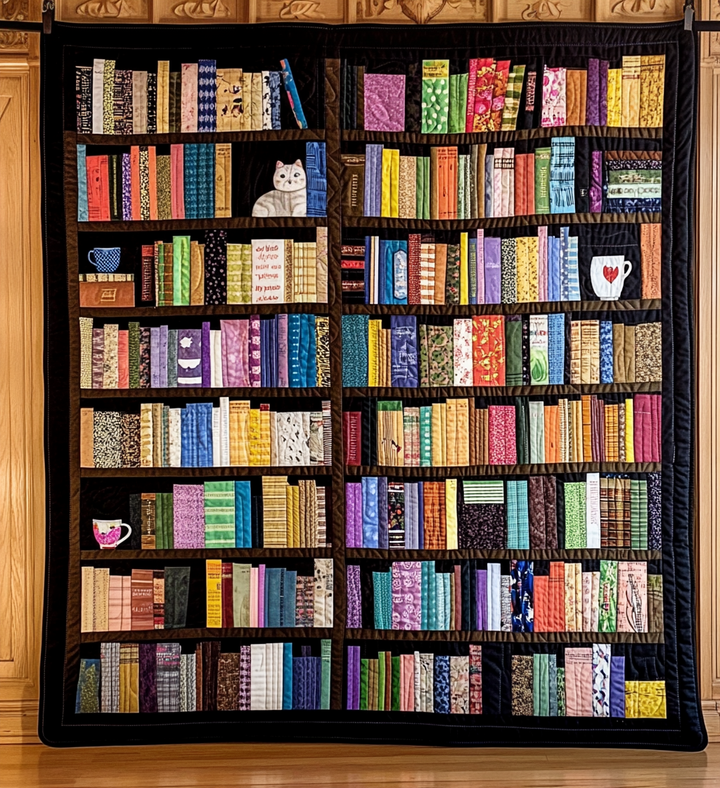 Buntes Bücherregal Katze Decke