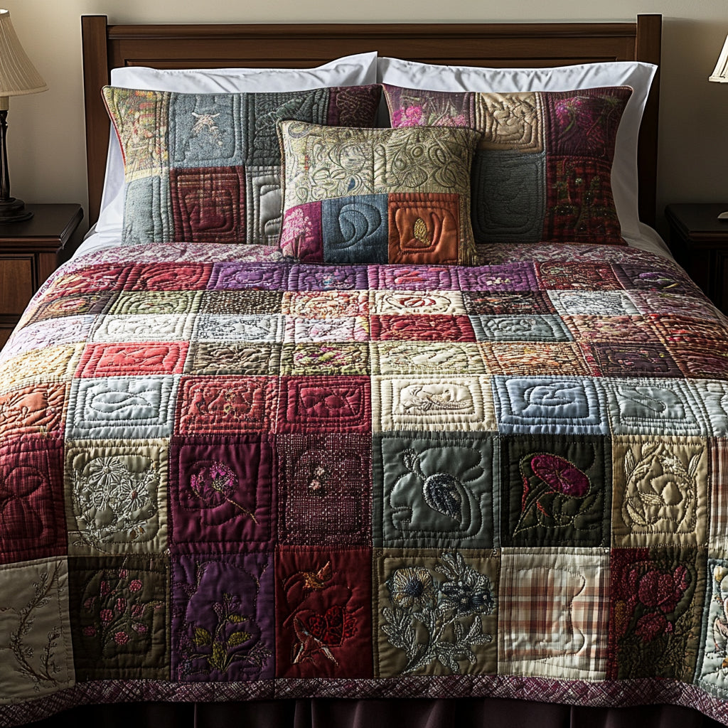 Blumen Patchwork Bunt 3-teiliges Bettwäsche-Set