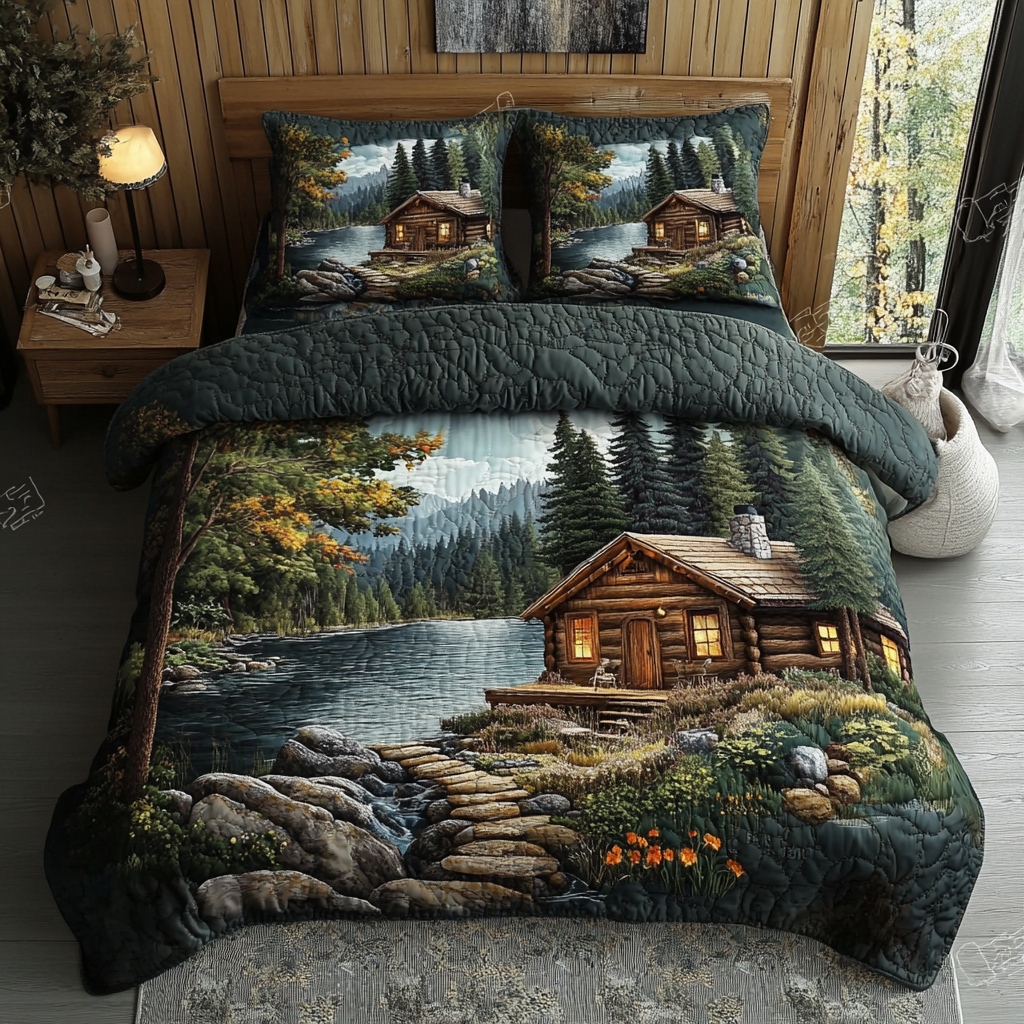 Waldblockhütte Tannenwald 3-teiliges Bettwäsche-Set