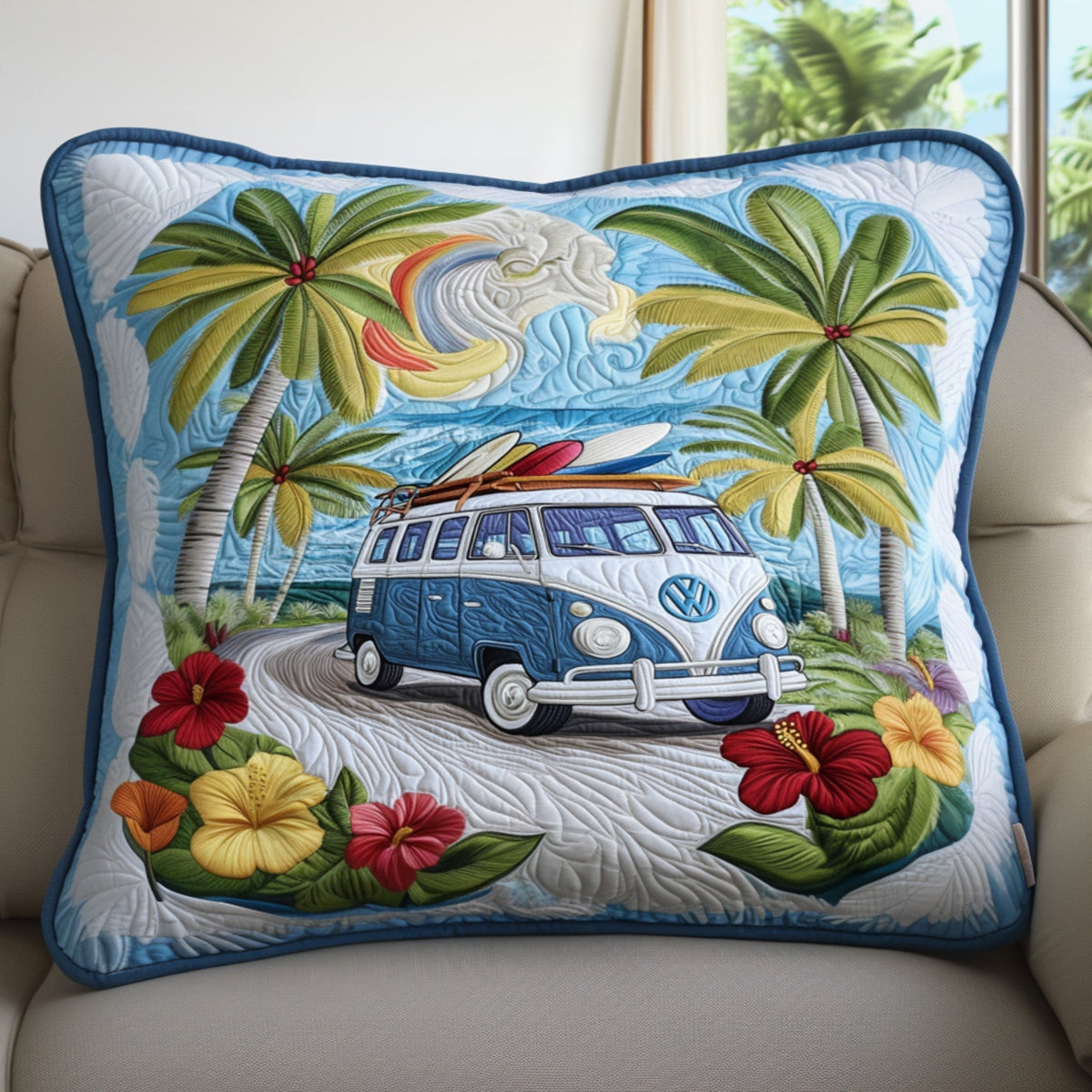 Hippiebus Tropenstrand Welle Kissenbezug