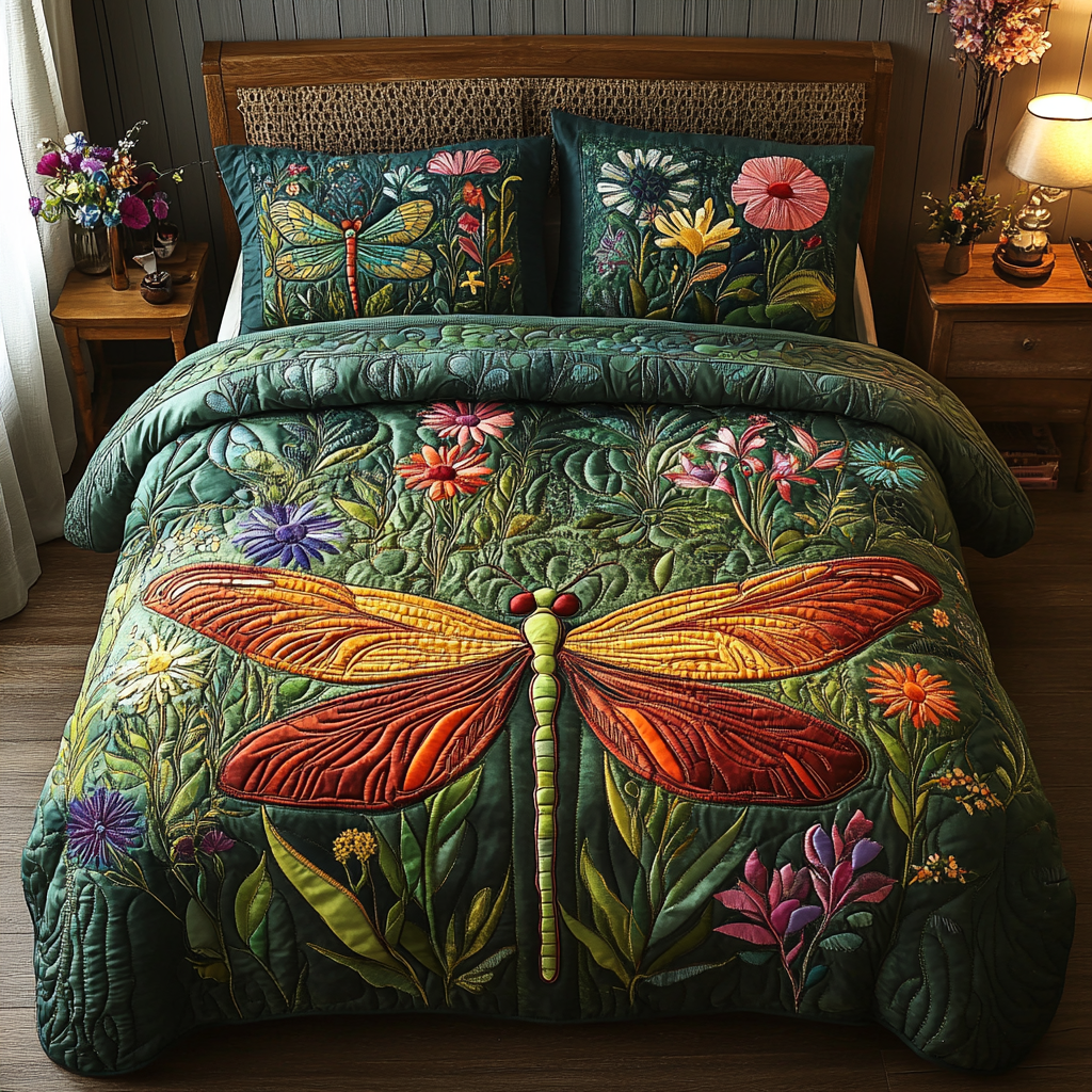 Bunte Libelle Patchwork 3-teiliges Bettwäsche-Set