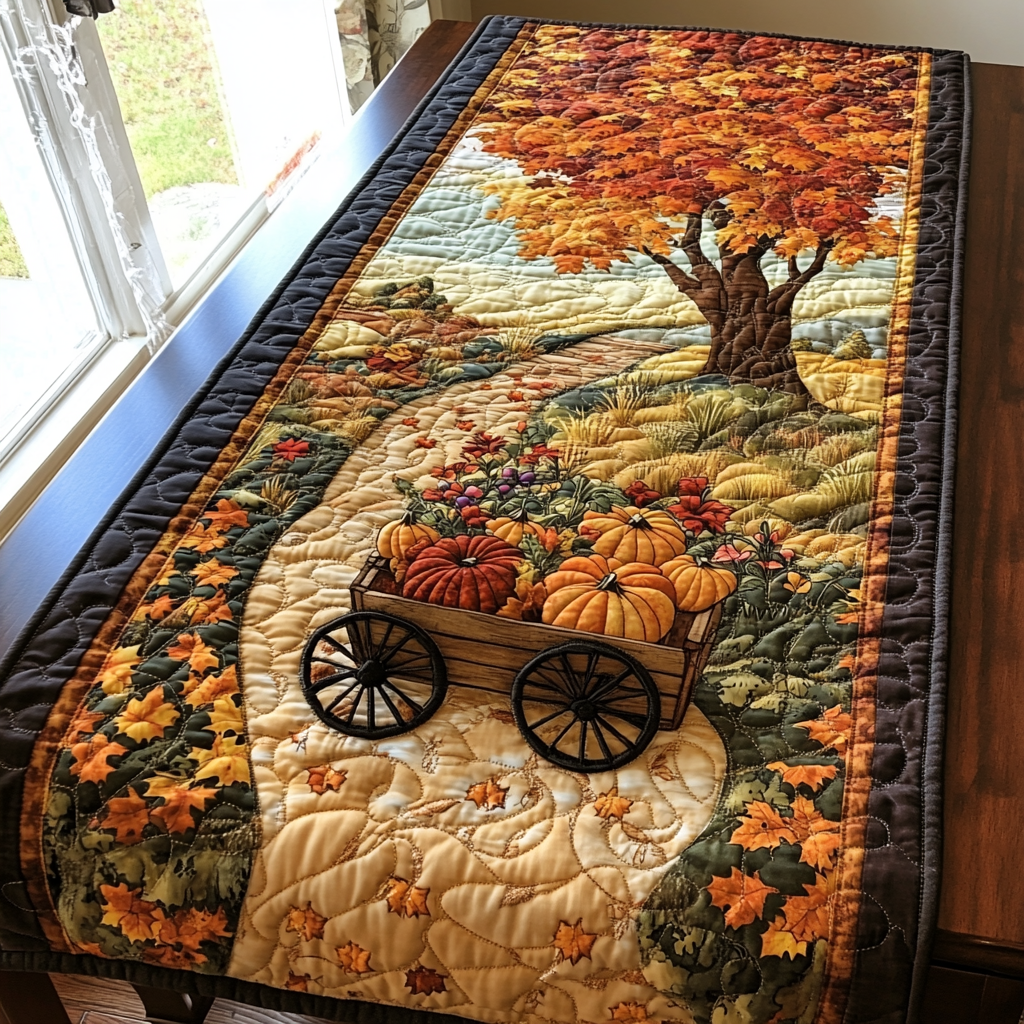 Bunte Kürbisreihe Herbst Tischläufer