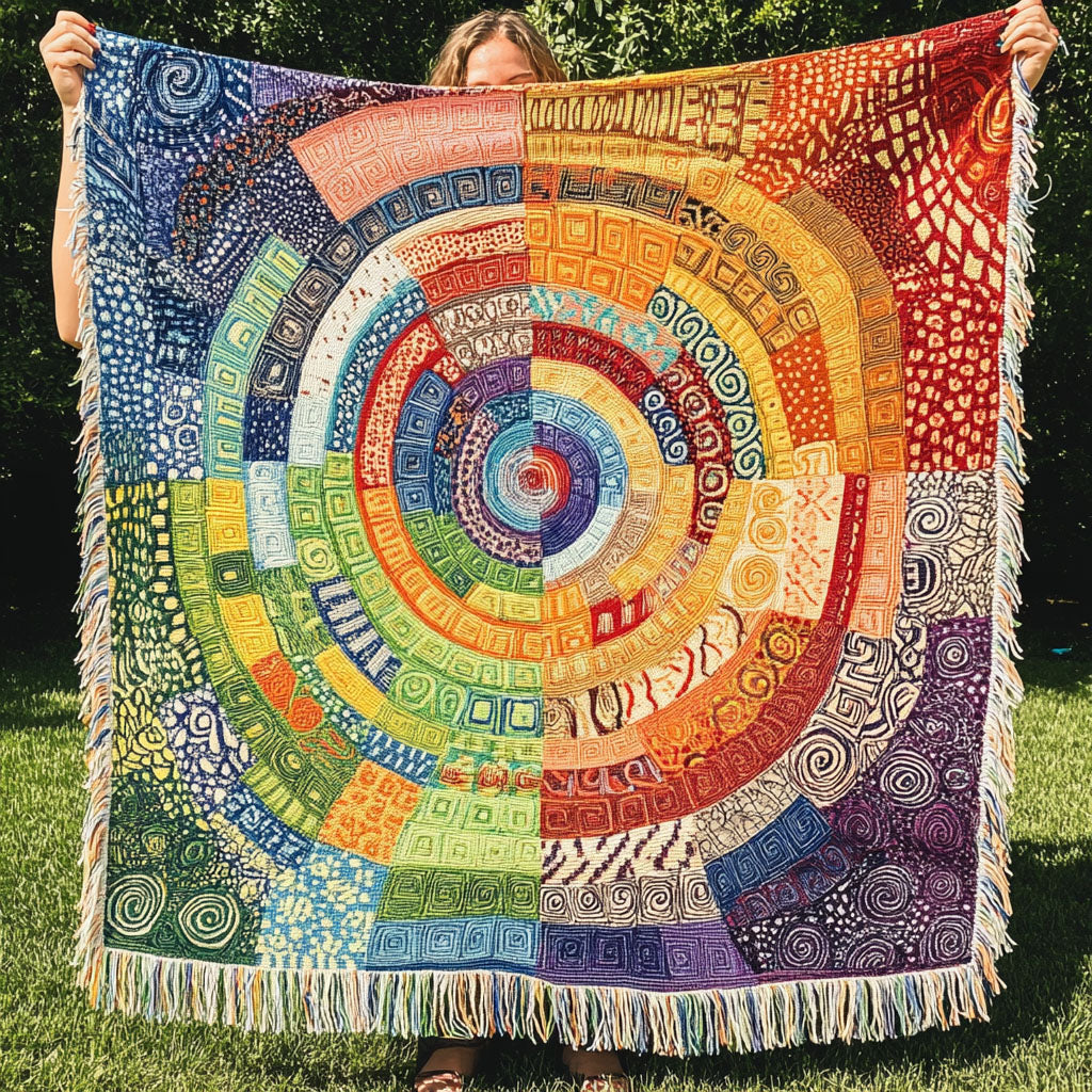 Bunte Sonnenblumen Mandala Gewebt Sofadecke