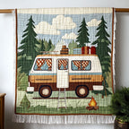 Vintage Wohnmobil Waldausflug Gewebt Sofadecke