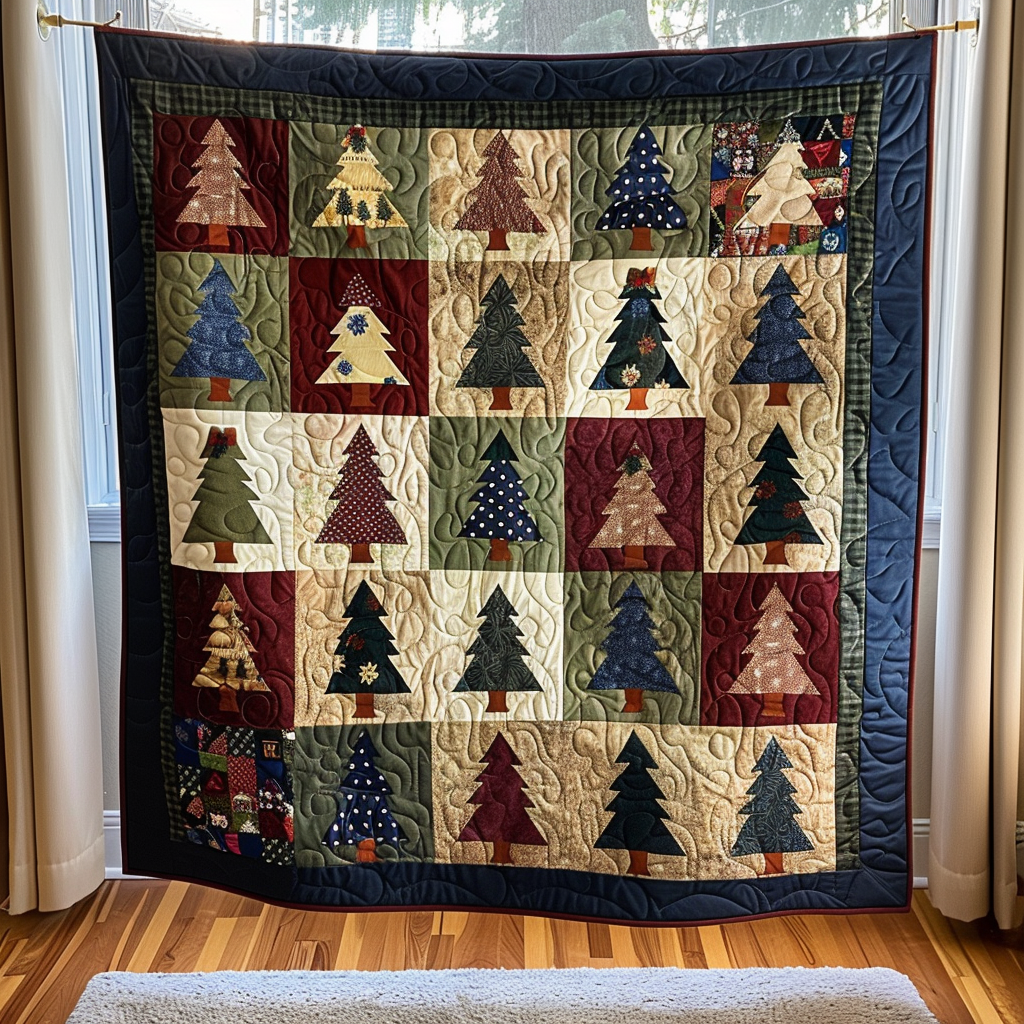 Vintage Weihnachtsbäume Patchwork Decke
