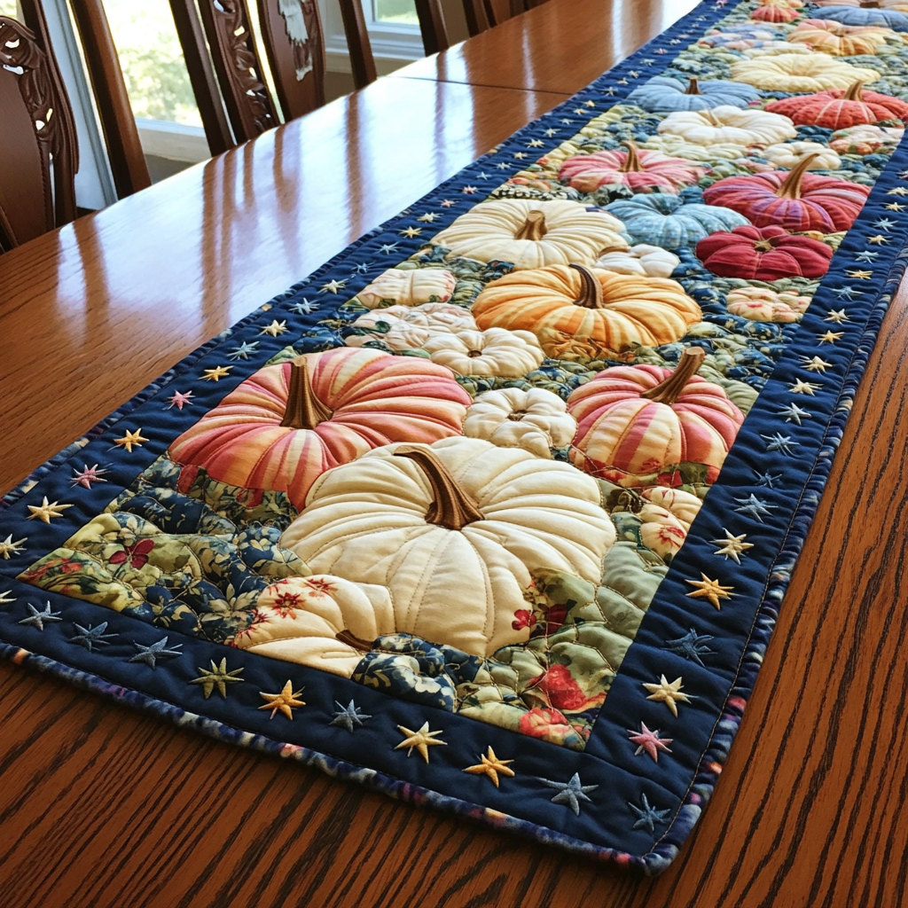 Bunte Kürbisreihe Herbst Tischläufer