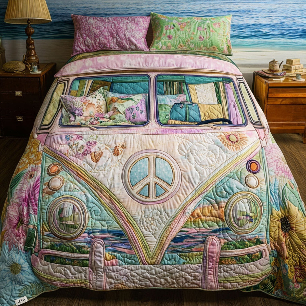 Vintage Hippiebus Peace 3-teiliges Bettwäsche-Set