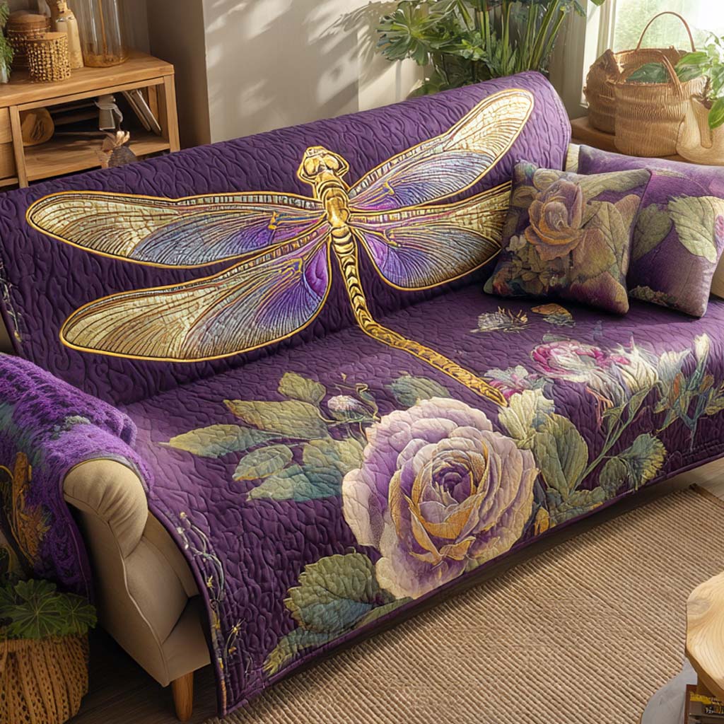 Bunte Libelle Blüten Sofaüberwurf