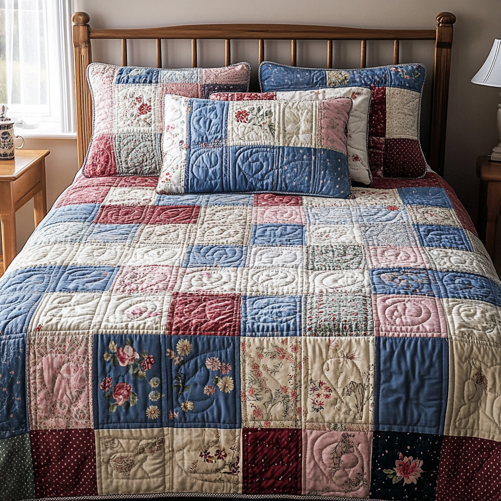 Blumen Patchwork Bunt 3-teiliges Bettwäsche-Set