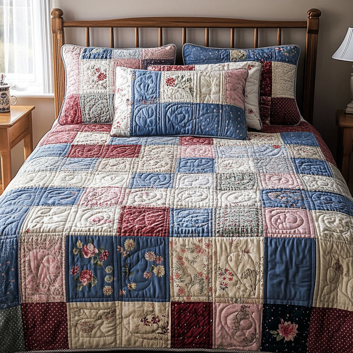 Blumen Patchwork Bunt 3-teiliges Bettwäsche-Set