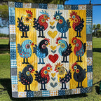 Bunte Hühner Patchwork Decke
