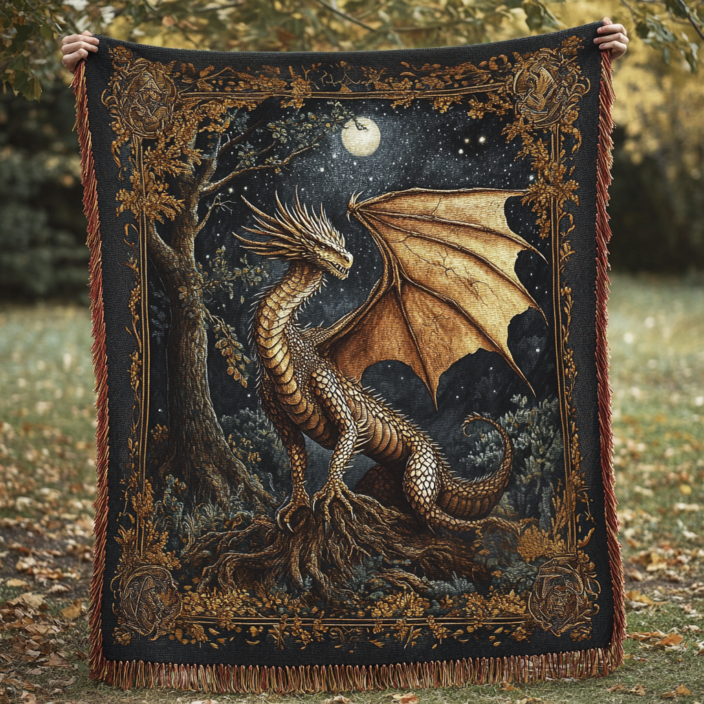 Goldener Drache Mondnacht Gewebt Sofadecke