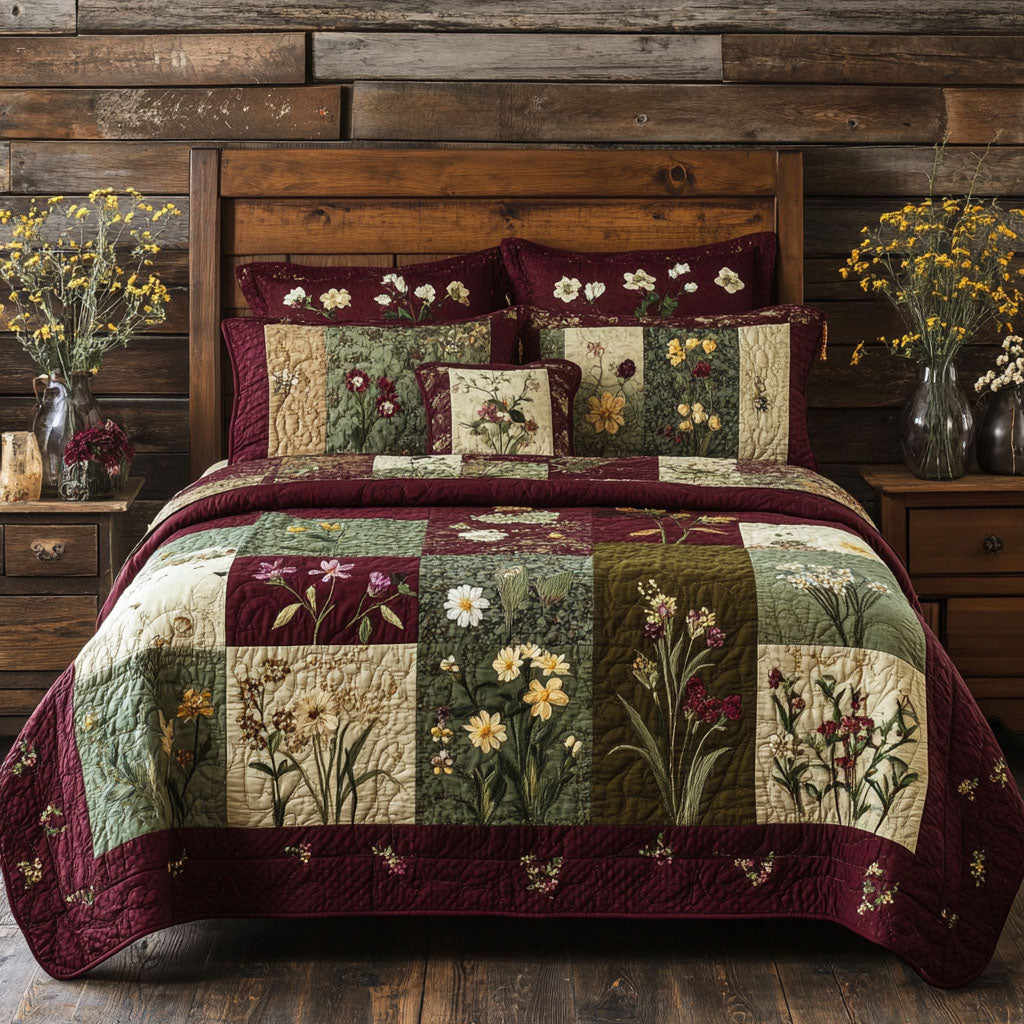 Wildblumen Patchwork Träume 3-teiliges Bettwäsche-Set