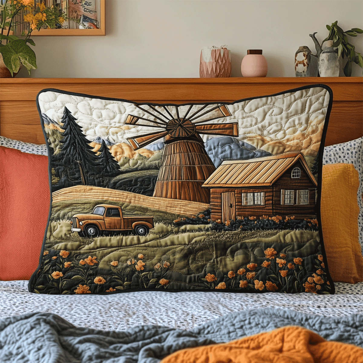 Windmühle Bauernhof Landschaft Kissenbezug