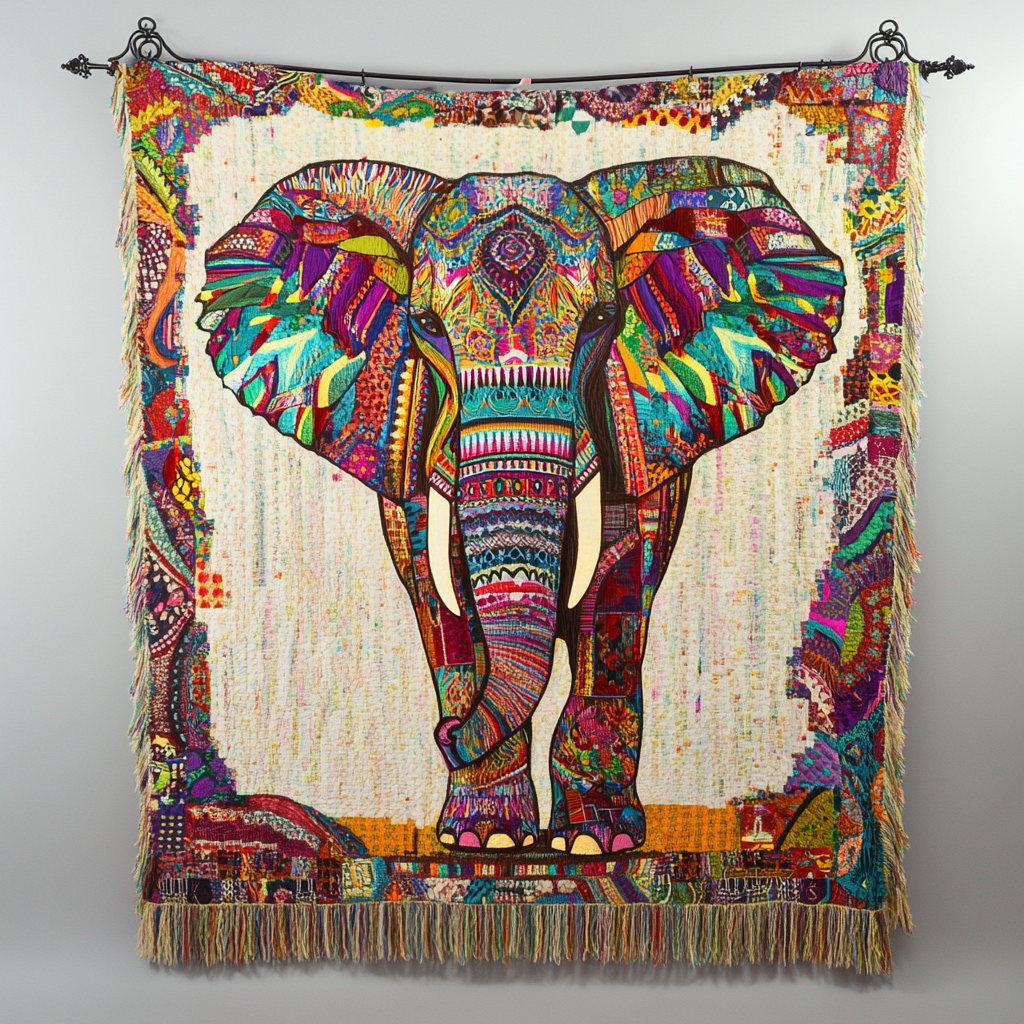 Bunter Ethno Elefant Gewebt Sofadecke