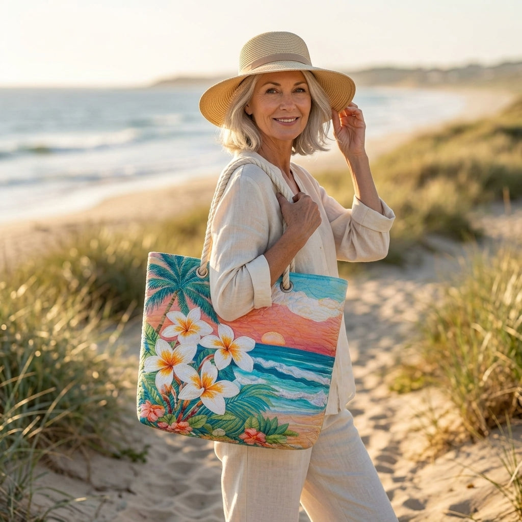 Strandtasche - Tropische Blumen an der Küste