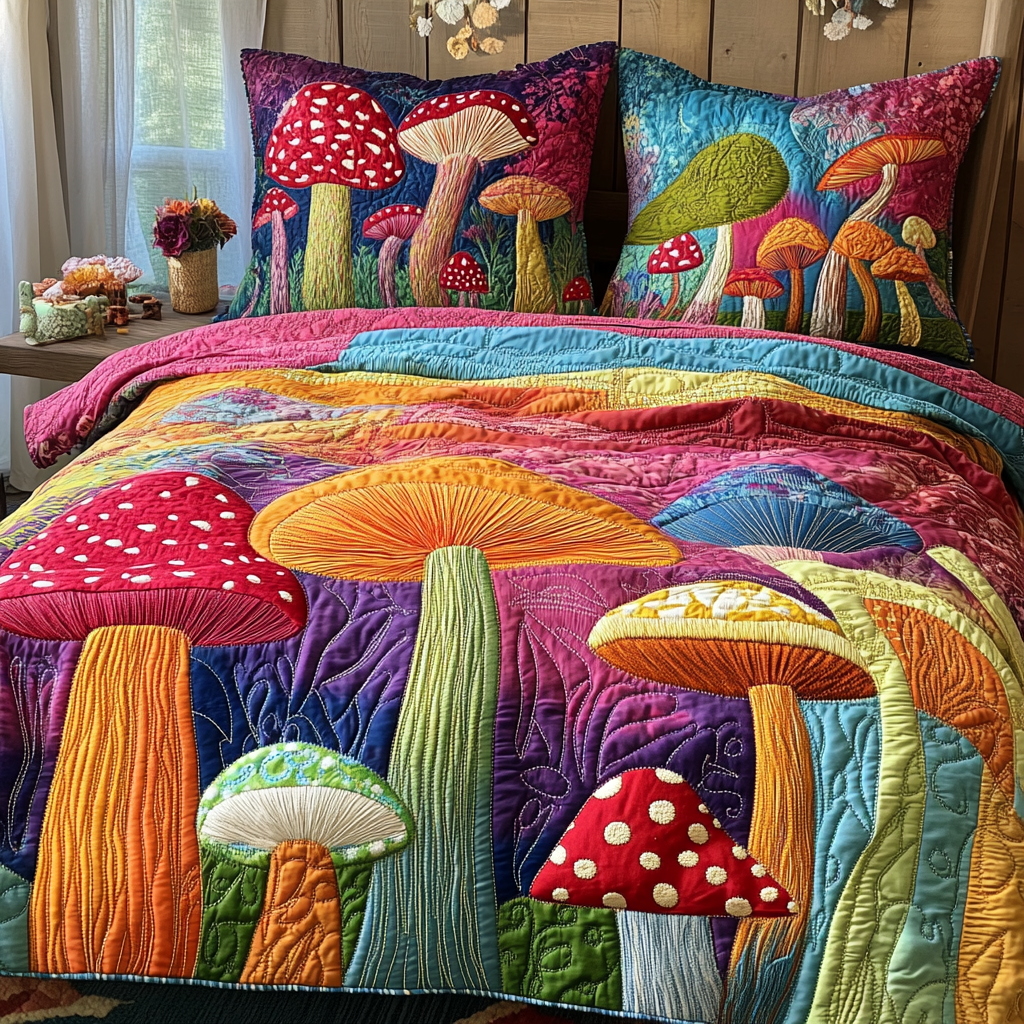 Bunte Pilze Waldcharme 3-teiliges Bettwäsche-Set