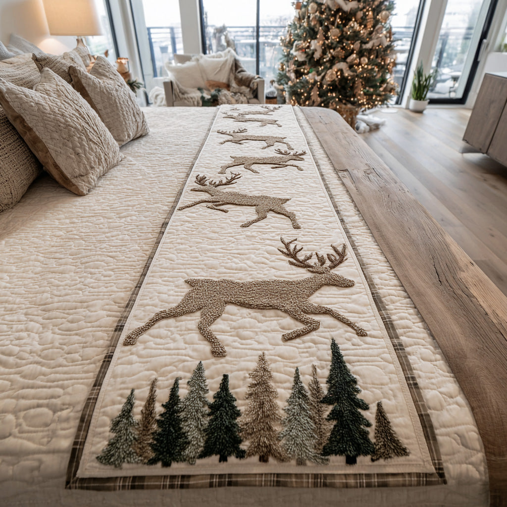 Weihnachtshirsch Tannenwald Bettläufer