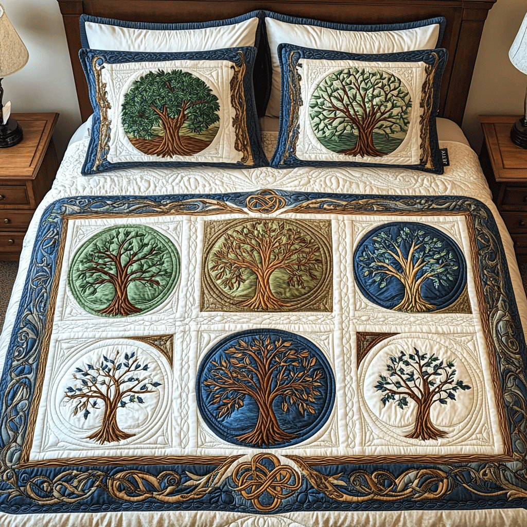 Lebensbaum Patchwork Wald 3-teiliges Bettwäsche-Set
