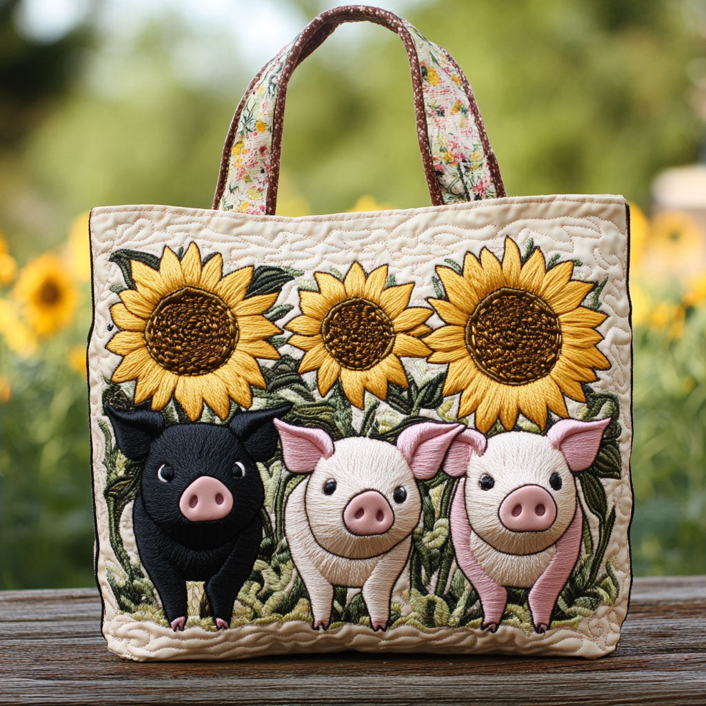 Handgemachte Tasche – Schwein und Sonnenblumen