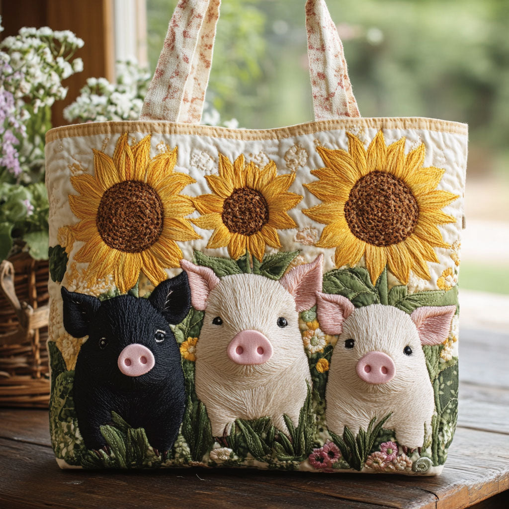 Handgemachte Tasche – Sonnenblumen und Schweine