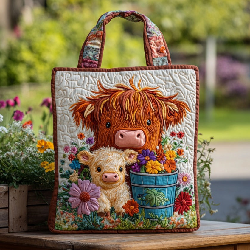Handgemachte Tasche – Highland-Kuh im Sonnenblumenfeld