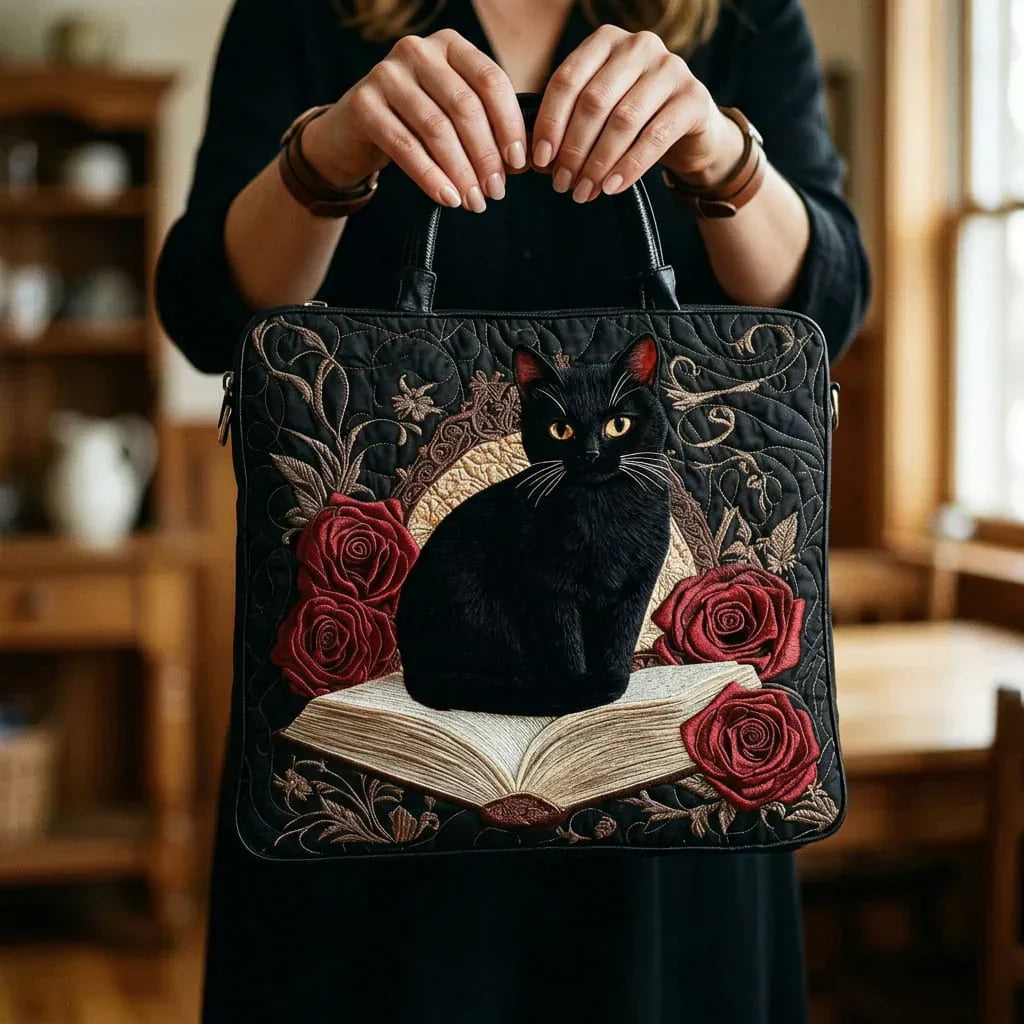 Handgemachte Tasche – Schwarze Katze auf Büchern