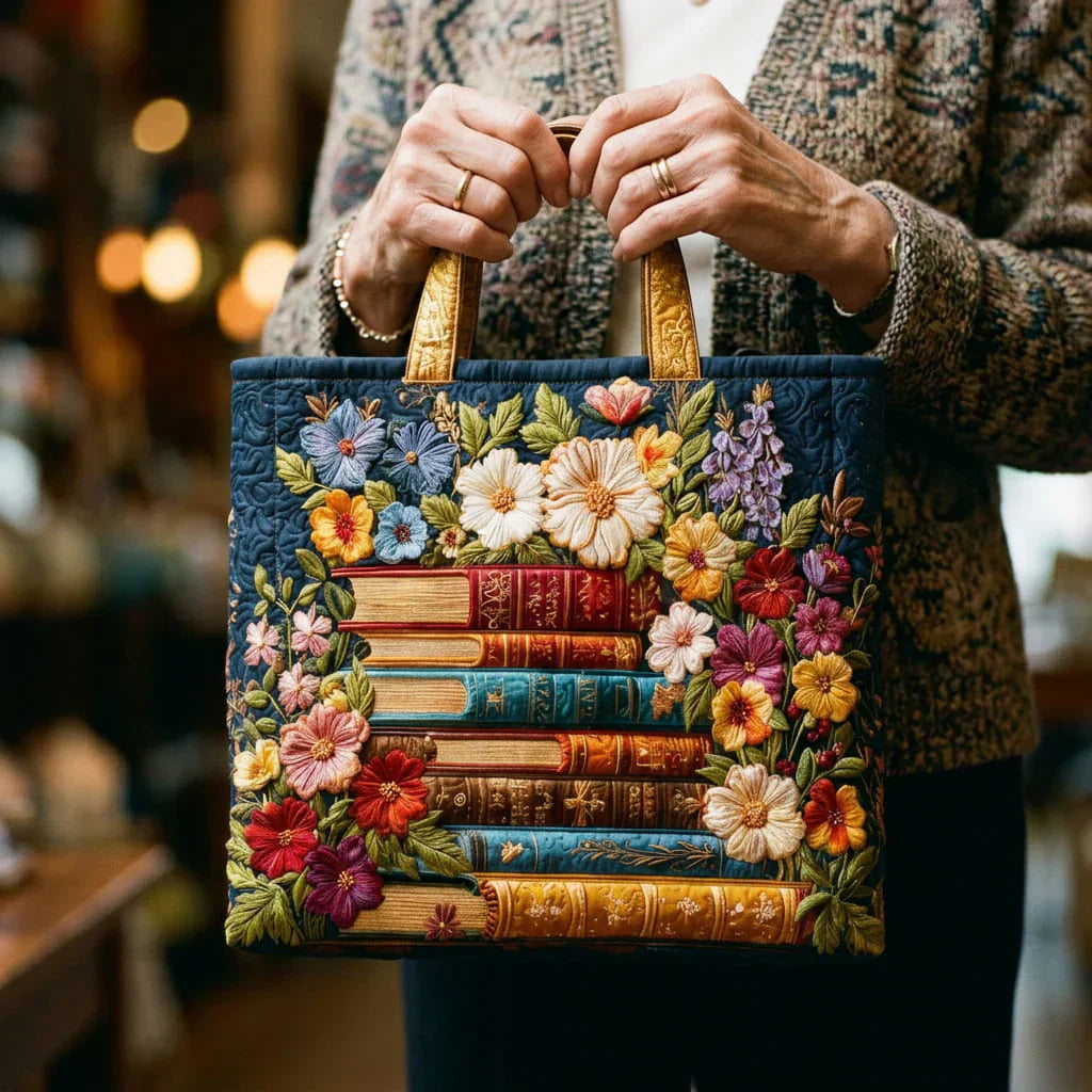 Handgemachte Tasche – Blumen und Bücher