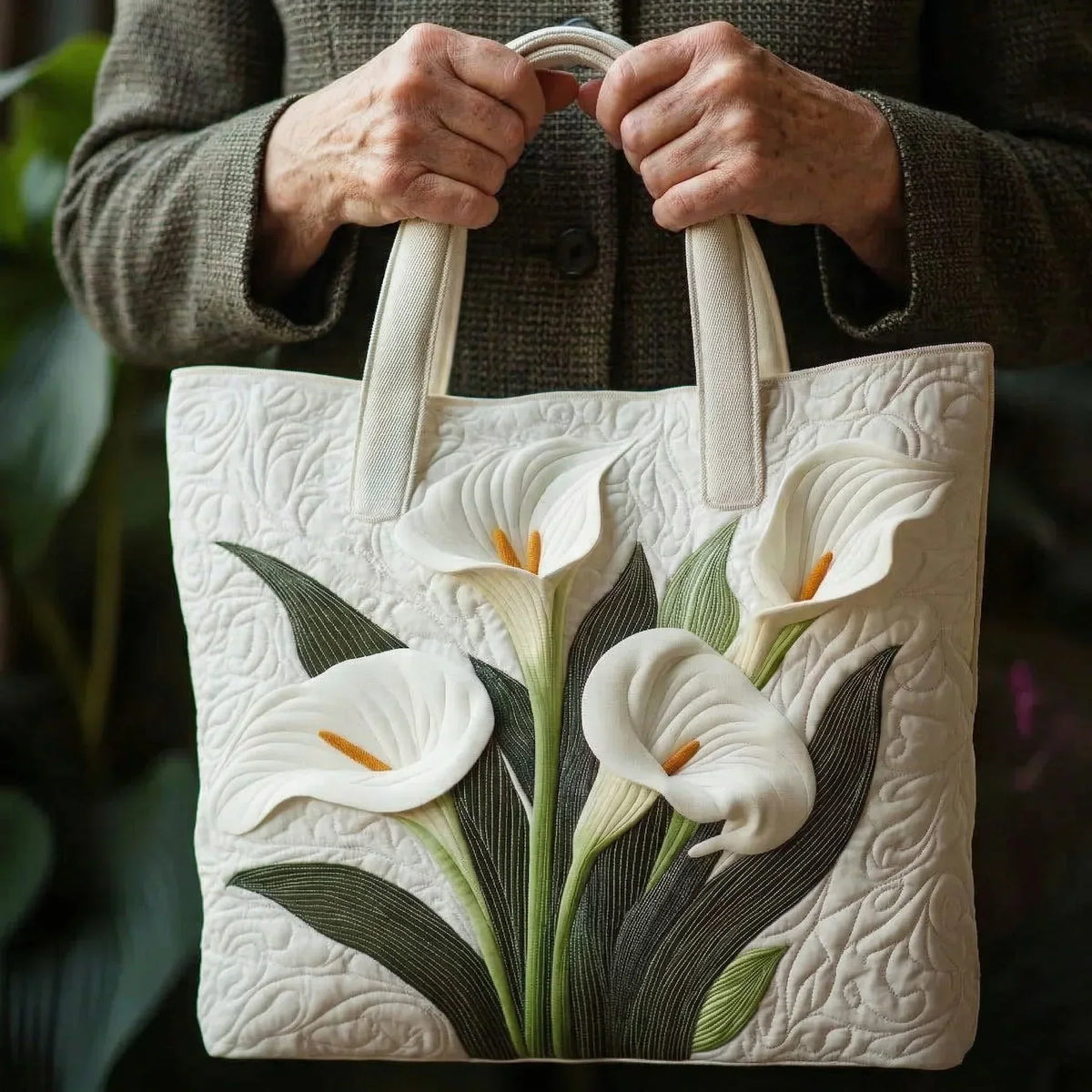 Handgemachte Tasche – Weisse Calla Lilien