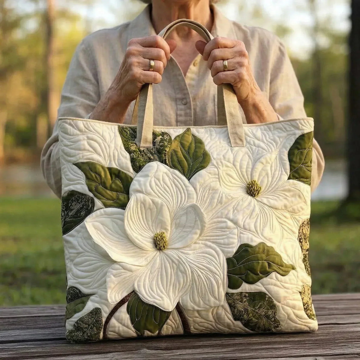 Handgemachte Tasche – Elegante Weisse Lilien