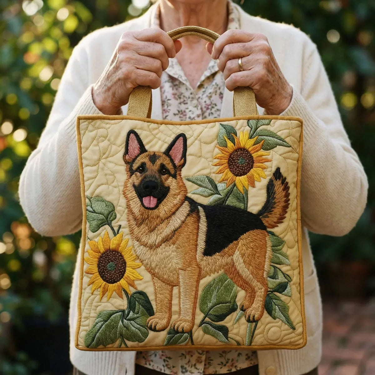 Handgemachte Tasche – Geblümt Schäferhund